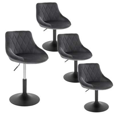 Imagen de WOLTU 4X Taburetes Alto Cocina con Respaldo Terciopelo Regulable en Altura Taburete Giratorio Peluquería Sillas Bar de Escritorio, del Asiento 42 58 cm, Gris Oscuro BH242dgr 4
