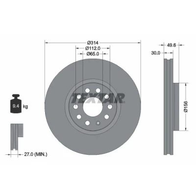 Imagen de TEXTAR 92232405 Disco de freno 314 30 05/10 112 ventilación interna revestido altamente carbonizado sin perno sujeción rueda, buje rueda