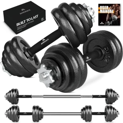 Imagen de Amonax Pesas y Mancuernas Ajustables 20 30KG, Juego de Pesos Dumbbells Kit Hierro Fundido, Fitness Gimnasio en Casa Musculacion, Weights Set Mujer Halteres Barbell Hombres Ejercicios (Negro 30KG)
