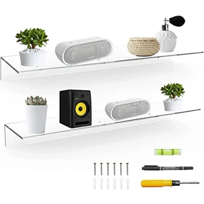 Imagen de Sezanrpt 60 cm, estantes flotantes transparentes para plantas, altavoces, radio, funko pop, peluches, libros, artículos de tocador, juego 2 (60 cm)