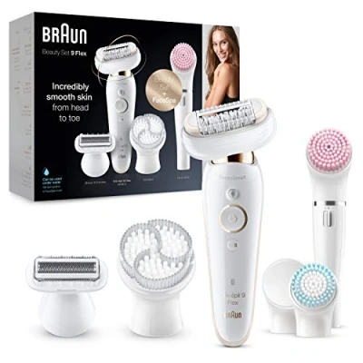 Imagen de Braun Silk épil 9 Flex Depiladora Eléctrica Mujer con Cabezal Flexible y Tecnología SensoSmart, Kit de Belleza, Inalámbrica, 9100, Blanco