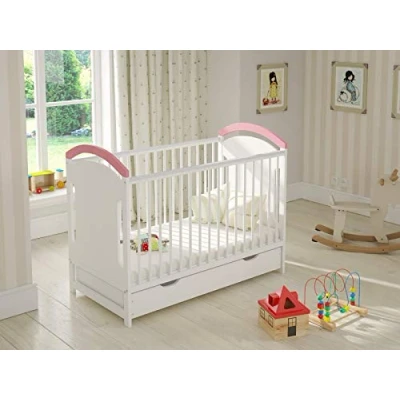 Imagen de Love For Sleep Cuna Convertible en Cama 120x60cm con Barrera de Seguridad Rosa AMIE Juego Completo Bebe Baby Bed, Madera
