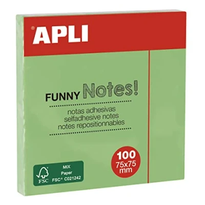 Imagen de APLI 19084 Notas adhesivas FUNNY 75 x mm Bloc de 100 hojas color VERDE pastel