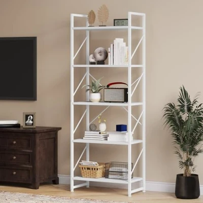 Imagen de YITAHOME Estantería de 5 Niveles, Estante pie para Libros, Madera y Libros con Marco Metal, Almacenamiento exhibición Sala Estar, Oficina en casa