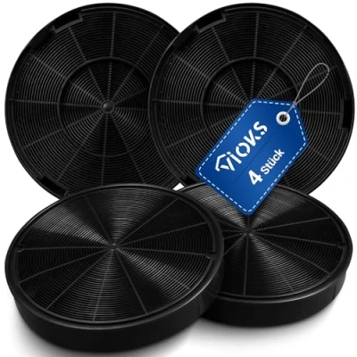 Imagen de VIOKS 4 filtros redondos de carbón activo para campana extractora AEG Electrolux 902980046/4 9029793578 E3CFF62 Bosch 00748732 00748733 DHZ5316 Faber EFF62 Whirlpool 484000008674 Filtro 196