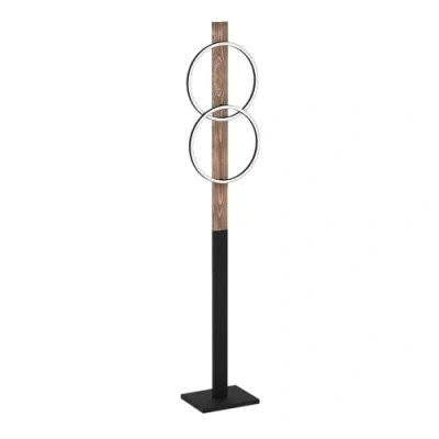Imagen de Eglo Boyal Lámpara de pie LED para el salón, con 2 llamas, ideal colocar en un rincón, estilo rústico, fabricada madera veteada y metal color negro, luz blanca cálida, 150 cm