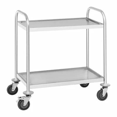 Imagen de Royal Catering RCSW 2.1H Carrito de Cocina Acero Inoxidable con Ruedas, Carro Transporte 2 Bordes (Capacidad Carga: 150 kg, Distancia Tableta: 45,5 cm)