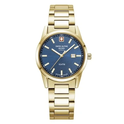 Imagen de swiss alpine military Reloj analógico de cuarzo para mujer 77767.1, acero inoxidable, Oro/Oro/Azul 1115sam