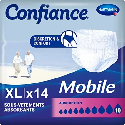 Imagen de Confiance Mobile Slips Absorbentes para Hombres y Mujeres Nivel de Absorción = 10 gotas (Fugas Urinarias Importantes) Discretos eficaces pH neutro a la piel Talla L 14 Unidades