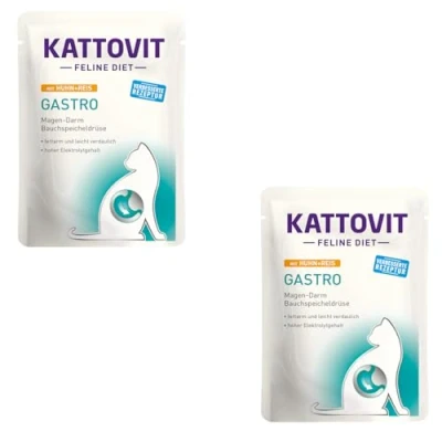 Imagen de KATTOVIT Comida húmeda Gastro para Gatos apoyar el Sistema gastrointestinal Pienso Completo dietético en Bolsa Fresca Adultos 85 g de Pollo con arroz