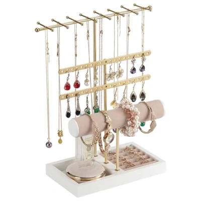 Imagen de Soporte para Joyas, Organizador de Joyas Metal y Madera, Expositor Joyería, Pendientes, Pendientes Collares, Pulseras, Anillos (B)