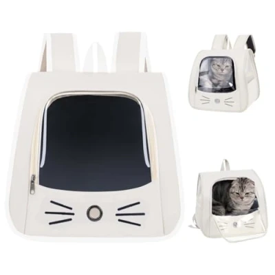 Imagen de Bolsa para Mascotas Plegable,Mochila Gato y Perro,Mochila Gatos Transporte,Mochila Transportín Perro,Transportin Mochilas Perros,para pequeñas como Perros (Blanco)