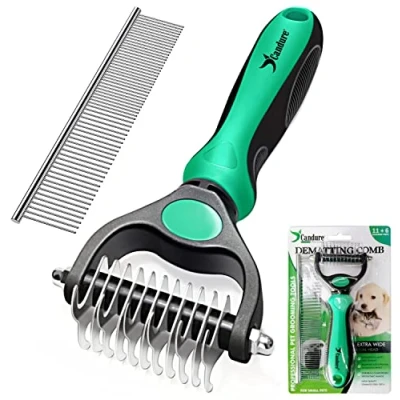 Imagen de Candure Peine Perro y Cepillo Gatos Quita Corto Pelo Muerto de Mascotas Acero Inoxidable 11+6 Dientes Cepillos Aseo Desenreda los Nudos para Pequeña Medianas Mascota (Verde)