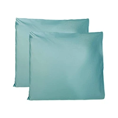 Imagen de Par de Fundas Almohada 100% algodón Puro 65x65 cm, Juego 2 Bed Cojines Telas, Cierre Bolsas, Color sólido, tamaño estándar con Verde Oscuro