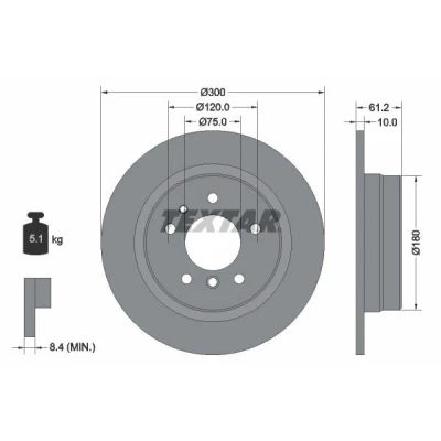 Imagen de TEXTAR PRO 92042303 Disco de freno 300 10 05/07 120 macizo revestido sin perno sujeción rueda, buje rueda BMW: 5 Berlina, Touring