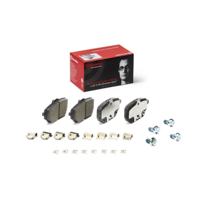 Imagen de BREMBO P 83 182 Juego de pastillas freno con avisador acústico desgaste Chapa antichirridos, tornillos pinza accesorios