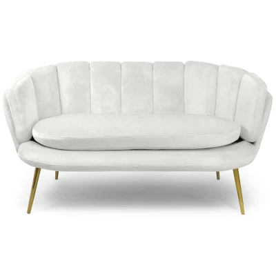 Imagen de Sofá redondo de 2 plazas Brenda Velvet White con patas doradas Menzzo