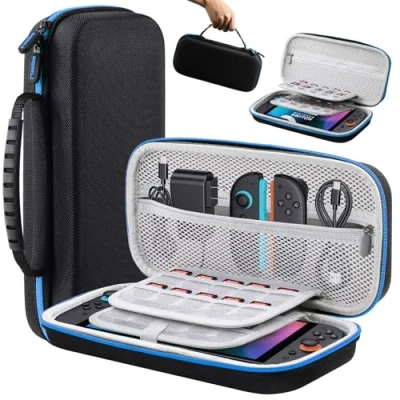 Imagen de Lmcpa Bolsa para Consola Nintendo Switch 2 2025, de Viaje con 20 Cartuchos Juego, Estuche Rígido Portátil Protector 2025 y Accesorios, Azul