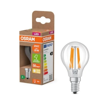 Imagen de OSRAM en forma clásica de globo, con filamento LED decorativo, A, E27, 2,2 W, 470 lm, 4000 K, blanco frío. Sin calentar, 100% luz inmediatamente. Parpadeo bajo.