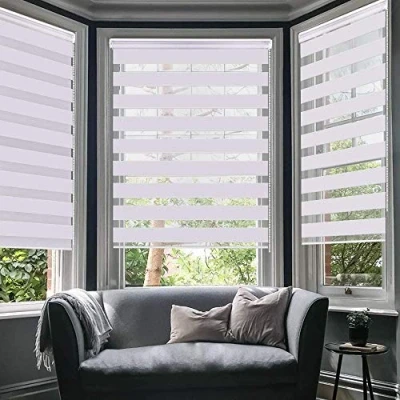 Imagen de luckup Easy Fix Zebra estor, día y noche persianas cortinas con instalar accesorios, Blanco, 110CMx150CM 2 PACK