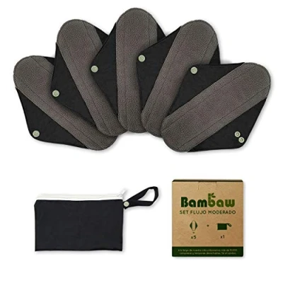 Imagen de Compresas Reutilizables Ecológicas Set de Lavables Para Mujeres Pack Salvaslip Reutilizable Todo Tipo Flujos 5 Tela Productos Ecológicos Bambaw