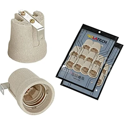 Imagen de ISOLATECH 20pzas E27 gris zócalo de cerámica con soporte montaje/soporte interior (max.250V/4A) bombilla para el hogar instalación en techo baño cocina nevera resistente al calor