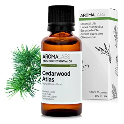 Imagen de Aroma Labs Aceite Esencial de Cedro del Atlas Certificado Orgánico Ecocert 100% Puro, Natural, Integral Quimiotipo y Composición Bioquímica Garantizados Eco Embalaje en Francia 30ml