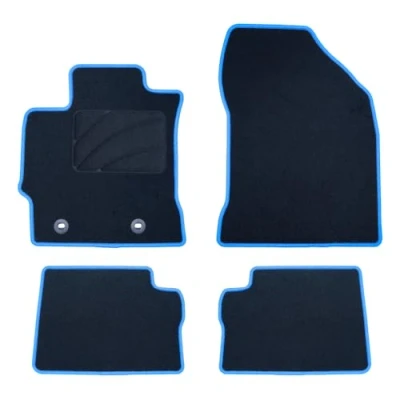 Imagen de OCC DESIGN Alfombrillas Coche a Medida, Compatibles con Toyota Auris (2013 Presente), Moqueta Alta Calidad, Velour/Polipropileno, Anclaje Original, Reverso Antideslizante, Talonera, Ribete Azul
