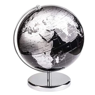 Imagen de Exerz 25cm Globo Terráqueo Mapa en Inglés Decoración de Escritorio educativa/geográfica/Moderna con una Base Metal Negro Metálico Diámetro: