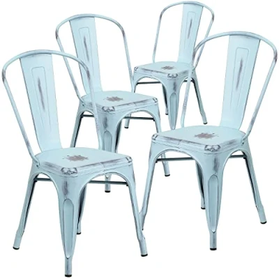 Imagen de Flash Furniture Blake Commercial Grade Silla apilable para Interiores y Exteriores, Metal, Verde Azul Envejecido, Conjunto De 4, 4 Unidades
