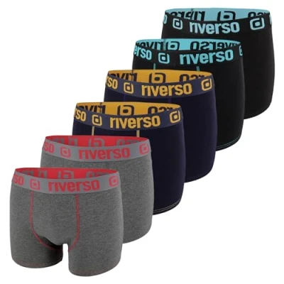 Imagen de riverso RIVOle Calzoncillos tipo bóxer para hombre, paquete de 6 unidades, estilo retro, elásticos, color negro, gris, azul, blanco, verde, rojo, naranja, amarillo, S, M, L, XL, XXL, 3XL, 4XL, 5XL,
