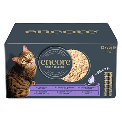 Imagen de ENCORE Comida Húmeda Natural Gatos, Multipack de Selección Variada en Caldo para Gatos Adultos, Paquete 48 latas 70 g