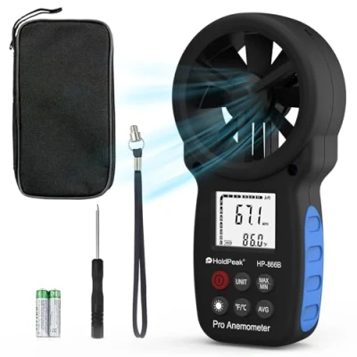 Imagen de HoldPeak Anemómetro Digital HP 866B de Mano para Medir la Velocidad del Viento,Medición Viento, Temperatura y Viento Frío,con LCD Retroiluminación Retención Datos