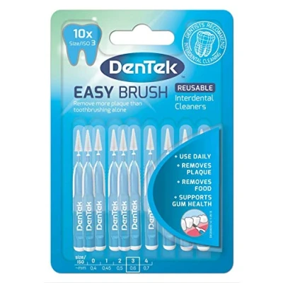 Imagen de DenTek Easy Brush Pinceles interdentales (ISO3/0,6 mm, para quitar alimentos y placa entre los dientes. Paquete de 10 unidades