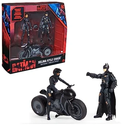 Imagen de Spin Master DC Batman The Juego de 10 cm con Figuras acción Batman, Selina Kyle y Bicicleta Kyle, Incluye Accesorios para la película
