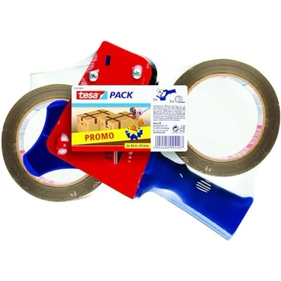 Imagen de tesa Dispensador de Cintas Embalaje y tesapack Fuerte en Set, 2 Alta Calidad para Embalajes con 1 Dispensador, Marrón, 66 m x 50 mm