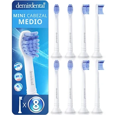 Imagen de Pack con 8 cabezales demirdental compatibles los recambios de Philips Sonicare, mini, cepillos dureza media, Blanco, corresponde a HX6028