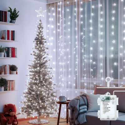 Imagen de Aigostar cortina luces navidad, 2M*2M, 8 Modos Cadena de con Remoto, 200 LED, temporizador, arbol navidad Resistente al Agua, para exterior y Interior, decoracion Fiestas, 6500K