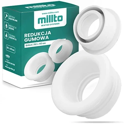 Imagen de Millto™ tubo reductor de goma Push Fit, drenaje, manguito goma, adaptador junta 3 bar, diámetro 50 x 40 mm, color blanco