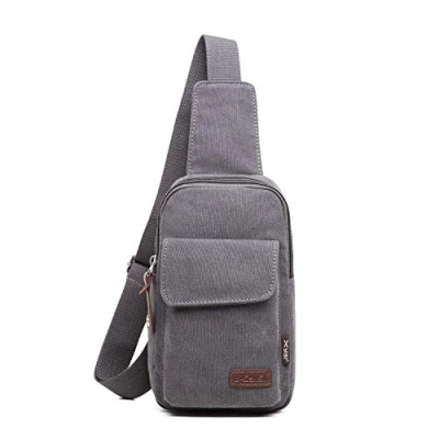 Imagen de FANDARE Bolsa de Pecho Hombre Lona Sling Bag Deportiva Hombro Bandoleras Cruzada Mochila,Mochilas Pequeñas para Ciclismo,Acampada,Viaje Gris Oscuro