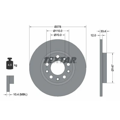 Imagen de TEXTAR 92326503 Disco de freno 278 12 05/10 110 macizo revestido sin perno sujeción rueda, buje rueda JEEP: Cherokee V