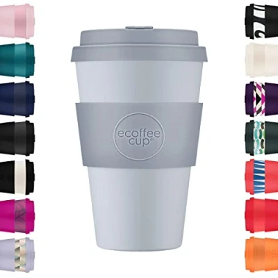 Imagen de 14oz 400ml Ecoffee Cup Reutilizable Eco Friendly 100% Plant Based Coffee with Silicone Lid &amp; Sleeve Melamine Free Travel Mug, Glittertind
