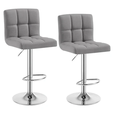 Imagen de WOLTU 2X Taburete de Bar Silla Lino Muebles Cocina Alto Regulable en Altura con Respaldo Sillas Alta Taburetes Tapizado Gris Claro