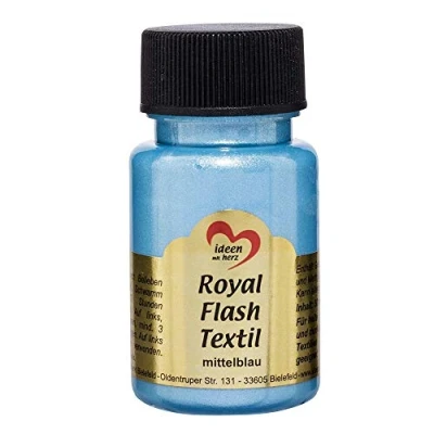 Imagen de Ideen mit Herz pintura textil metalizada Royal Flash Color Metálico de Alto Brillo Adecuado para tejidos y telas Claros Oscuros Camisetas, Bolsos, Ropa 50 ml (azul medio)