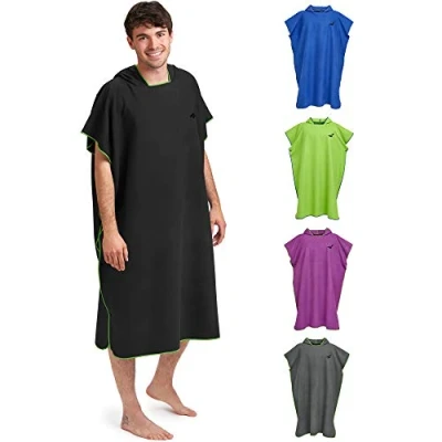 Imagen de Fit Flip Poncho de Surf para Hombres y Mujeres Ligero, Compacto Secado rápido Toalla Adulto Playa, con Capucha Color: Negro Verde Tamaño: L