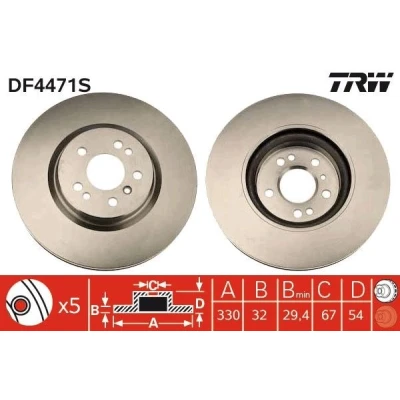 Imagen de TRW DF4471S Disco de freno 330 32 5 112 ventilado barnizado altamente carbonizado MERCEDES BENZ: Clase R, ML