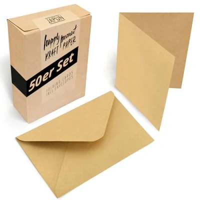 Imagen de Japun Juego de 50 tarjetas plegables et sobres, cartas para diseñar, etiquetar o imprimir DIN A6 / C6