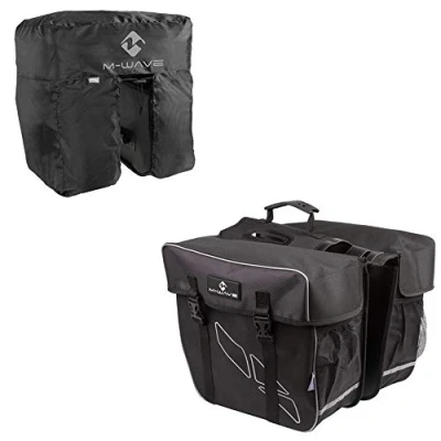 Imagen de M Wave Amsterdam Double Bolsa de alforja Trasera Incluye Cubierta Lluvia, Unisex Adulto, Negro, 34 x 17 30 cm