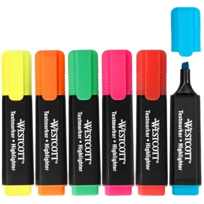 Imagen de Westcott E 744251 00 Rotuladores fluorescentes (6 unidades, 6 grosor de trazo 2 a 5 mm, tinta premium Alemania)