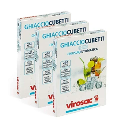Imagen de Virosac Ice Cubetti Bolsas para la fabricación de cubitos hielo, paquetes 10 hojas, kit 3 paquetes, plástico, rectangular, transparente